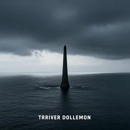 lone dark tower in the center of a serene vast ocean, album artwork, album cover, expressionist, minimal