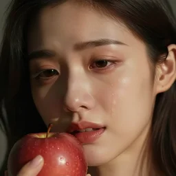 human face on apple crying