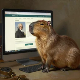 a capybara hacking into a website, oil painting, 1 8 th century