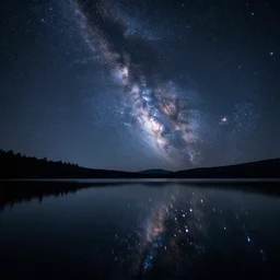 lake that is reflecting the cosmos at night with countless stars, superior quality, intricate quality, vicious liquid, surreal, highly detailed, real camera, real photo, 8 k, art by artstation
