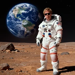 elton john in a space suit on mars looking at the destruction of earth, craig mullins