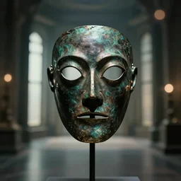 the portrait of the dark creature in bronze mask inside the room without doors and windows | interstellar movie by ridley scott with cinematogrophy of christopher doyle and art direction by hans giger, anamorphic bokeh and lens flares, 8 k, higly detailed masterpiece