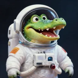 a cute happy crocodile astronaut in a white spacesuit, open happy mouth, realistic crocodile head, cartoonish, stupid looking, smiling, beautiful, matte fantasy painting, deviantart artstation, by jason felix by steve argyle by tyler jacobson by peter mohrbacher, cinematic lighting