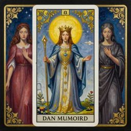 beautiful tarot card of the queen of dreams by dan mumford and carol bak and alex grey, oil on canvas, intricate, symmetrical, portrait, 8k highly professionally detailed, HDR, CGsociety