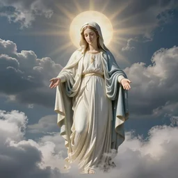 virgin mary rendered with volumetric clouds