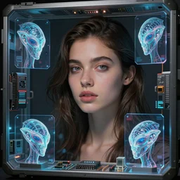beauty young spanish woman portrait in holograms of alien artifacts, electrical case display, total recall tech, ultrarealistic, dramatic lighting, electrical details, high details, 4k, 8k, best, accurate, trending on artstation, artstation, photorealism, ultrarealistic, digital painting, style of Peter Mohrbacher, Caravaggio, Boris Vallejo