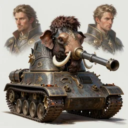 detailed portrait of a double barreled mammoth tank, fantasy, intricate, elegant, highly detailed, digital painting, artstation, concept art, matte, sharp focus, illustration, art by aenaluck and roberto ferri and greg rutkowski, epic fantasy, digital painting