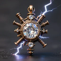 a macro photo of amazing steampunk amulet with diamond jewel and small steam tubes, volumetric lightning, octane render, 4 k, hd, realistic reflections, extremely high detailed, soft lightning, trending on artstation, masterpiece, high resolution, bronze, gold, soft lightning