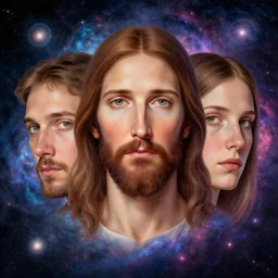 the portrait of jesus christ, cosmic colours, space 🌌 an ultrafine hyperdetailed illustration by kim jung gi, irakli nadar, detailed faces, intricate linework, bright colors, octopath traveler, final fantasy, unreal engine 5 highly rendered, global illumination, radiant light, detailed and intricate environment