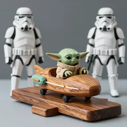 wooden general, speeder piloted by yoda, wooden board, mahogany, empreror, nordic pastel colors, perfect lightning