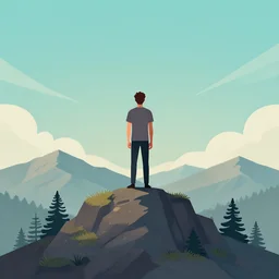 man standing up in the mountains, album cover design illustration digital art