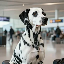 cinematic airport photo of a dalmatian skin man at the airport trending flickr detailed portrait