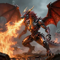 a bionic cyborg dragon breathing fire, sci fi concept art, trending on artstation, illustration, hd, 8 k, octane render