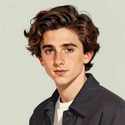 “Timothée Chalamet portrait, color vintage magazine illustration 1950”