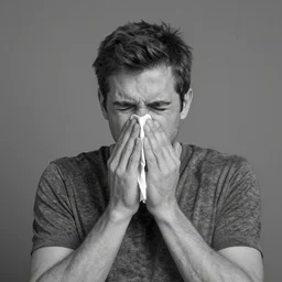 A Man Sneezing in the art style of Alex Grey,