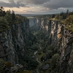 beautiful detailed matte painting of Rivendell at the gorge, evening, Alan Lee, Artstation