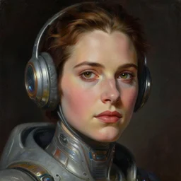 close - up portrait of retrofuturistic young sigourney weaver in space. reflective detailed textures. soft gloomy dark background. highly detailed fantasy science fiction painting by moebius, norman rockwell, frank frazetta, and syd mead. rich colors, high contrast. artstation
