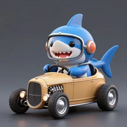 cute and funny, robot shark, wearing a helmet, driving a hotrod, oversized enginee, ratfink style by ed roth, roth's drag nut fuel, centered award winning watercolor pen illustration, isometric illustration by chihiro iwasaki, the artwork of r. crumb and his cheap suit, cult - classic - comic,