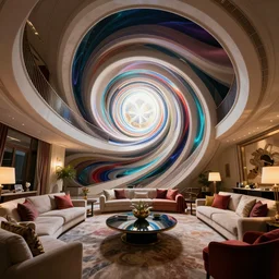 living room interior, 8 k, ultra wide angle, high contrast, highly detailed, vivid colors, dramatic lighting, depth of field, ray tracing, concept art, volumetric light, unreal engine, pincushion lens effect, trending on artstation, elegant, intrincate, moebius, zenith perspective, greg rutkowski, feng zhu