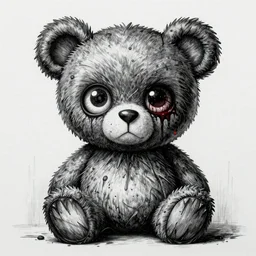 dark art grunge drawing of a teddy bear with bloody eyes by - invader zim, loony toons style, horror theme, detailed, elegant, intricate