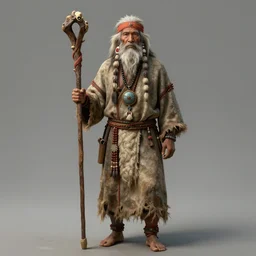 an concept art illustration, photorealistic full body shot, old tribal shaman with staff, ultra realistic, style by wlop, trending in artstation, cgsociety, octane render, ultra sharp, concept illustration, digital painting, 8 k