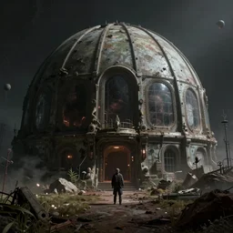 abandoned mars biodome, horror sccene, by Greg Rutkowski and Gaston Bussiere, dim lighting, beautiful volumetric-lighting-style atmosphere, futuristic atmosphere, intricate, detailed, photorealistic imagery, artstation, by Evgeny Lushpin