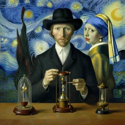 portrait of a fortune teller automata by René Magritte, Van Gogh, Vermeer, MC Escher