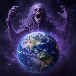 planet earth screaming, cosmic horror, ghostly, intricate, photo real, hyperrealism, unreal engine 5, raytracing, in the style of simon bisley and richard corben, ultraviolet colors,