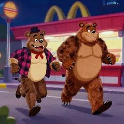 scott the woz and he - man running from freddy fazbear in mcdonalds at 3 am