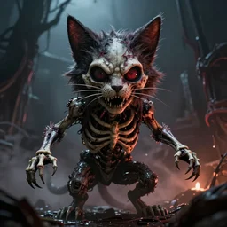 an epic action concept masterpiece of demented skeletal cat, inspired by sd ai, digital art, horrific cinematic lighting, 4 k