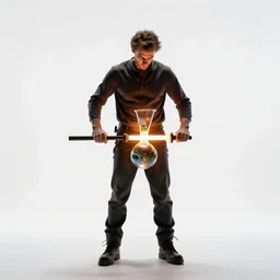 heroic glassblower at work, studio photography, full body, standing, isolated on a pure white background, centered, whole figure in frame, sharp focus, studio lighting