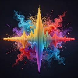 a colorful audio waveform, exploding with colors, smoke, award winning art, trending on art station, beautiful