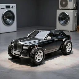 exceptionally unique reflective dark glass and plastic rectangular box - shaped car with fat tires and exposed carbon fibre and white ceramic generative design structure, insect - like, peugeot prestige, rolls royce phantom, washing machine, air conditioner unit