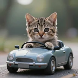 a highly artistic portrayal of a kitten driving a car, realistic 4 k octane beautifully detailed render, 4 k post - processing, highly detailed, intricate complexity, epic composition, magical atmosphere, cinematic lighting, masterpiece, ultra hd