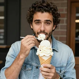 Oscar Isaac eating a giant ice cream