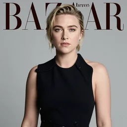 florence pugh photographed by john edmonds for harper's bazaar 2 0 2 2, dslr, 8 4 mm, full fashion portrait, studio lighting, editorial photograph, different background, library, sofa, interior