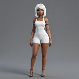 full length complex 3 d hyper realistic smooth ultra sharp render of a gorgeous light skinned african woman with short white hair long bangs | art by 吵 集 仁 儿 on artstation + oh jinwook + sakimichan