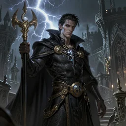 An epic fantasy comic book style portrait of a male necromancer, castle setting, horror movie lightning, intricate, elegant, highly detailed, digital painting, artstation, concept art, matte, sharp focus, illustration, art by Artgerm and Greg Rutkowski and Alphonse Mucha