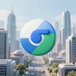 chrome blob hovering in a dystopic future city photo