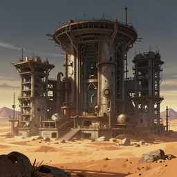 a beautiful detailed anime illustration of nature urbex architecture city unfinished building industrial architecture chamber by william pereira, meadow saturn apocalyptic vaporwave desert at dusk evil fantasy steampunk sci - fi, archdaily, wallpaper, highly detailed, trending on artstation.