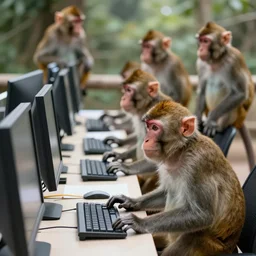 group of monkeys working on computers