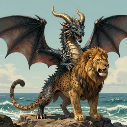 the dragon stood on the shore of the sea. and i saw a beast coming out of the sea. it had ten horns and seven heads, with ten crowns on its horns, and on each head a blasphemous name. the beast i saw resembled a leopard, but had feet like those of a bear and a mouth like that of a lion. the dragon gave the beast his power and