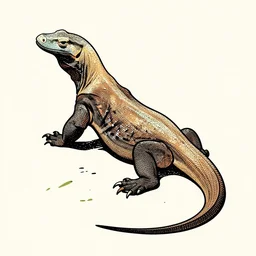 1950s minimalist illustration of a komodo dragon