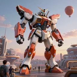 a beautiful hyperrealistic ultradetailed 3 d render of a gigantic mecha guarding a sci - fi spaceport, by counterplay games : 3, mech, unreal engine, octane render, gigantic, unreal engine, octane render, 3 d, brilliantly coloured, intricate, ultra wide angle, trending on artstation, dusk, volumetric lighting, hdr, polished, micro details, ray tracing, 8 k : 2, people, sphere, balloon, blurry, blur, depth of field, dof, bokeh, obscured, macro : - 1