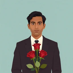 artwork by Wes Anderson, Wes Anderson and Wes Anderson, of a solo individual portrait of an Indian guy with roses roses, dapper, simple illustration, domestic, nostalgic, full of details, by Wes Anderson and Wes Anderson, wes anderson, wes anderson, wes anderson, wes anderson, wes anderson, Matte painting, trending on artstation and unreal engine
