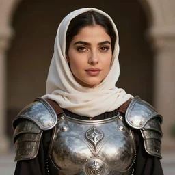 portrait of janine gutierrez as khawla bint al - azwar wearing female battle armor, pen and ink, glamorous majestic pose, highly detailed, desaturated colors, smooth, intricate line drawings, by craig mullins, wlop, greg rutkowski, ruan jia, kentaro miura, john howe and allan lee