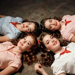 1950s pin-up girls laying down, photorealistic, studio lighting, very detailed