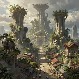 intricate concept art, illustration, fantasy manila street, large biomes, megafauna, by wlop, hyper realistic, digital painting, artstation, octane render, cgsociety