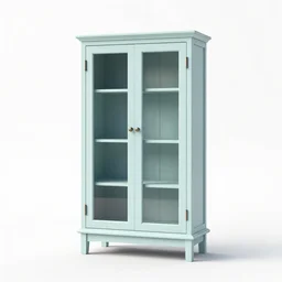 pastel china cabinet, clean 3d render, octane render, isolated on a pure white background, centered, entire object in frame, sharp focus, soft studio lighting