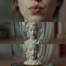 beautiful three point perspective film still of holly herndon in merce cunningham, extreme closeup still life in style of frontiers in blade runner miniature photography fashion architectural art studio edition, real - life porcelain statue in victorian glass jar, pursed lips, anatomically correct, tilt shift background, sharp focus, panavision, 8 k, macro, cinematic style